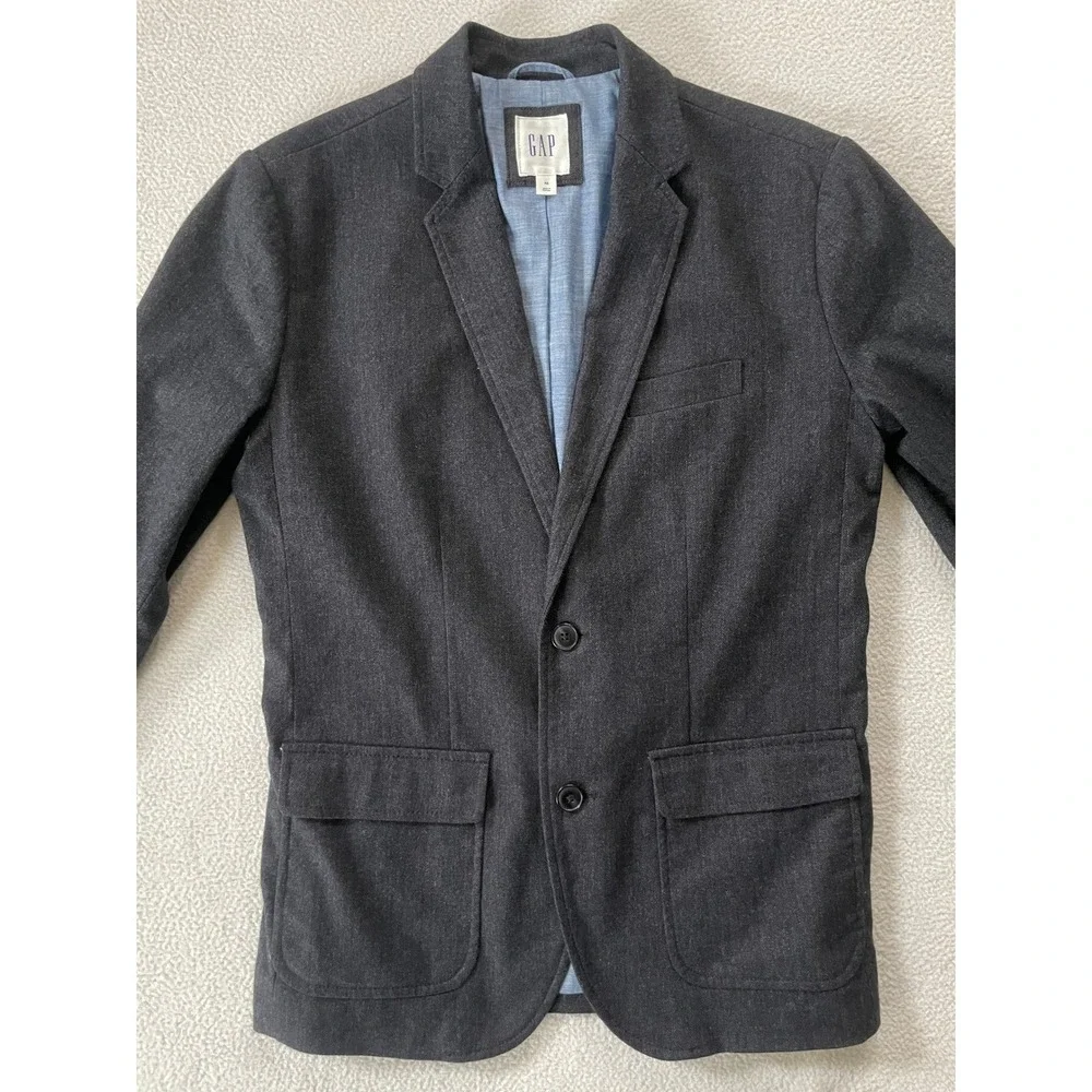 Gap Mens Extra Small‎ Blazer Charcoal Tonal Herringbone Cotton Blend Jacket
